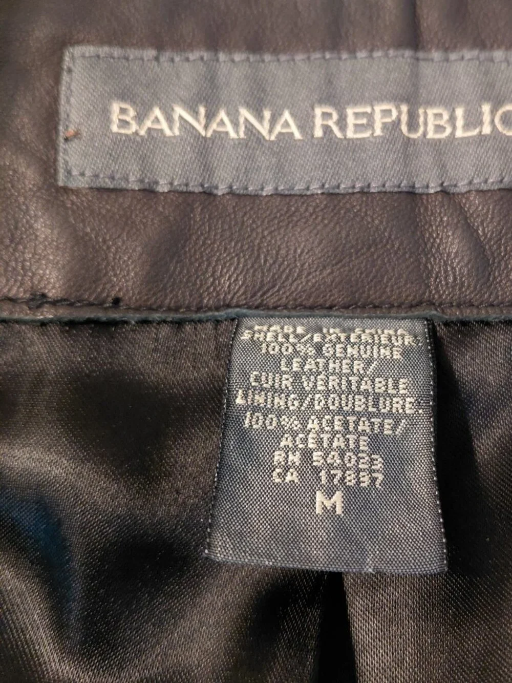 Vintage Banana Republic Black Leather Jacket Coat Button Front Medium Pockets